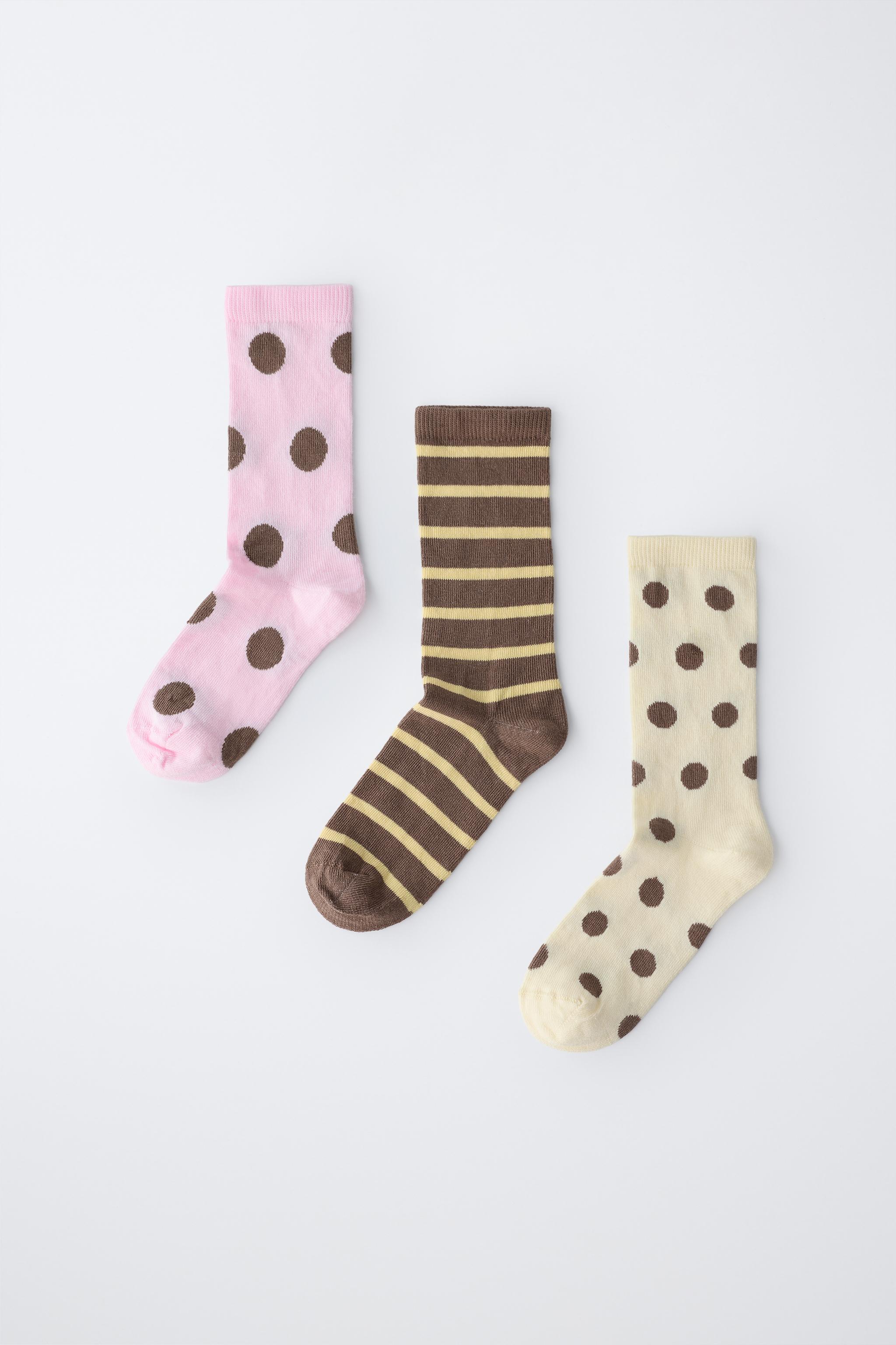 LOT DE TROIS CHAUSSETTES LONGUES À RAYURES ET POIS